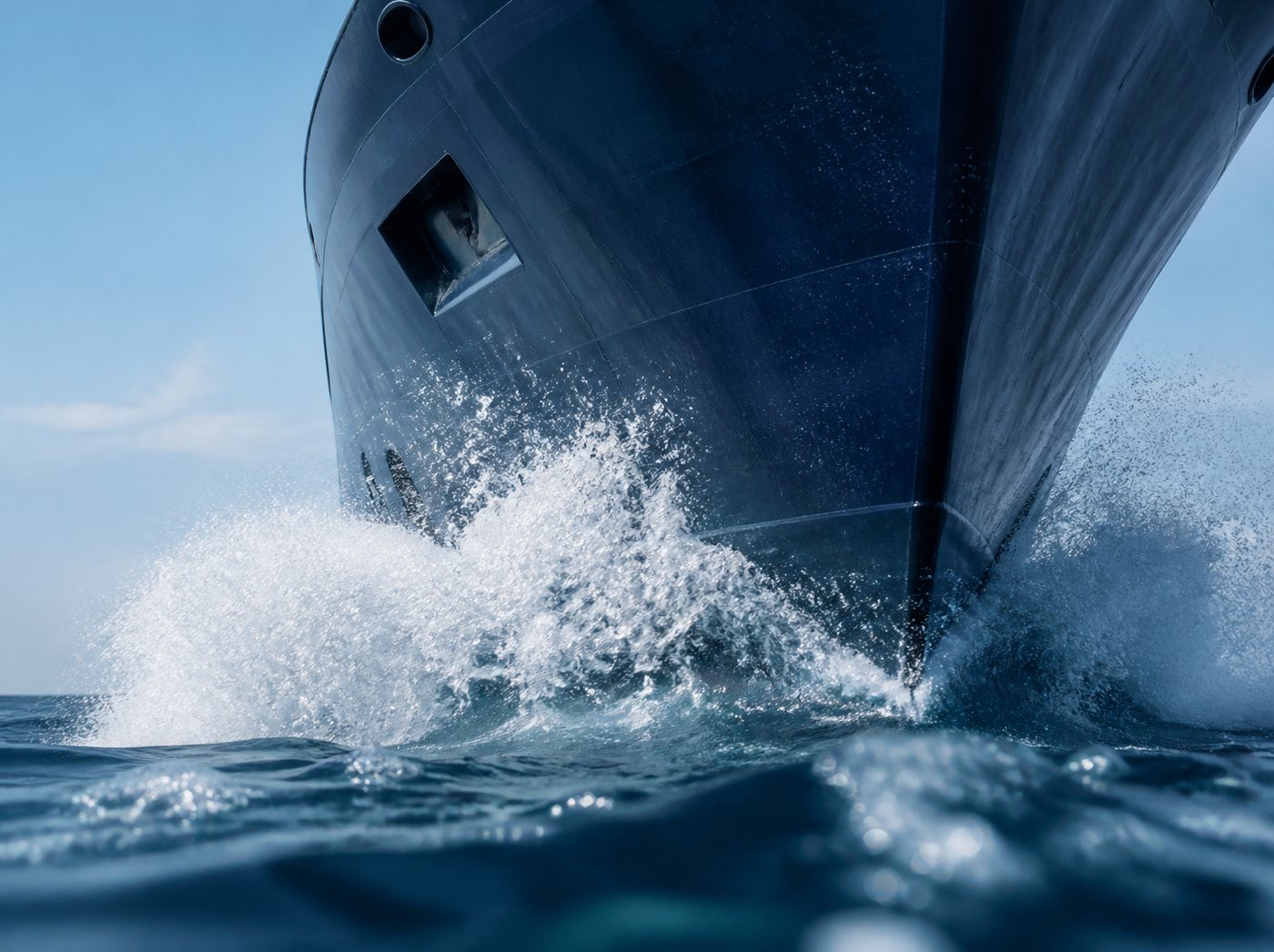 Vessel bow cutting through the sea